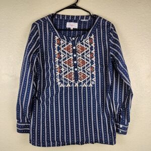 Panhandle Slim Shirt Womens Medium Blue Embroidered Aztec Western Peasent Tunic